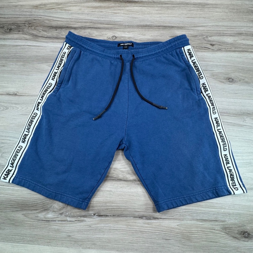 Karl Lagerfeld Paris Mens Blue Logo Tape Sweat Shorts Size XL Relaxed Fit